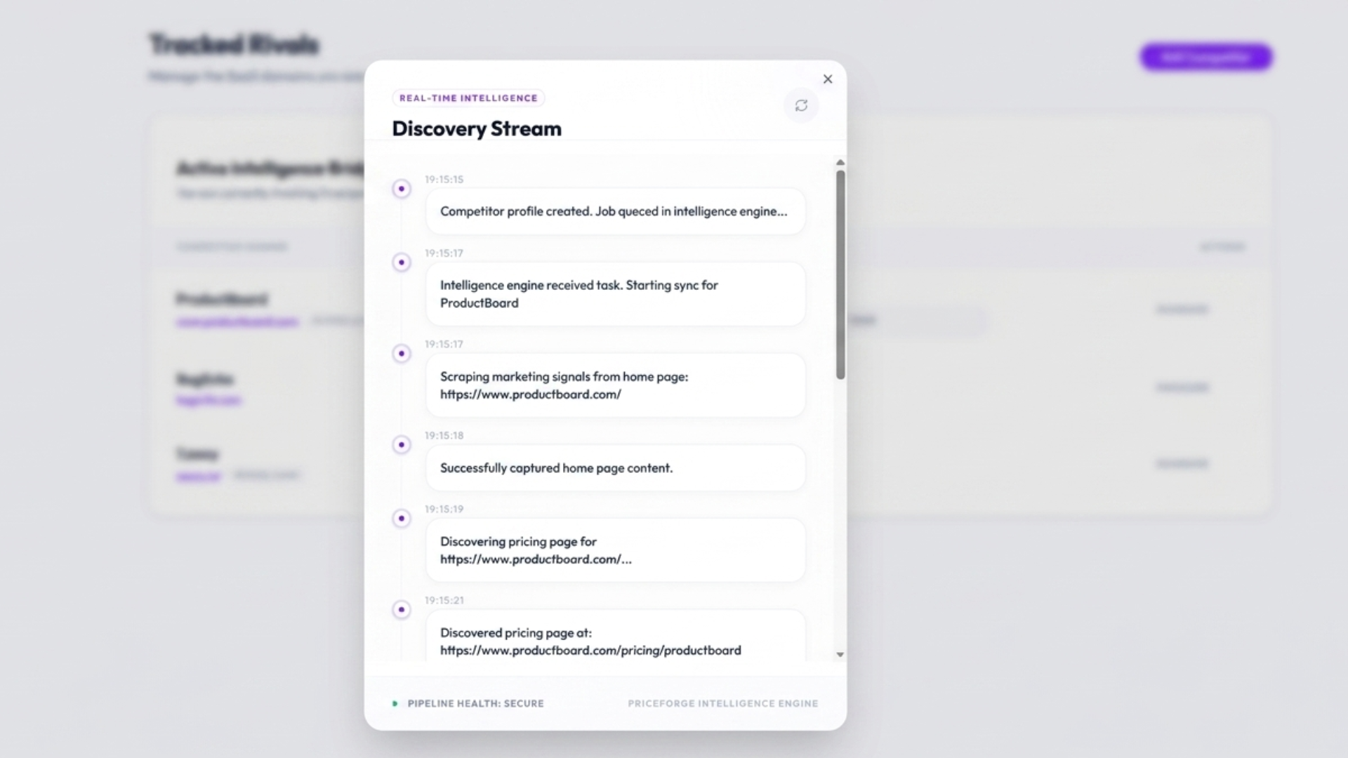 Discovery timeline: monitoring events